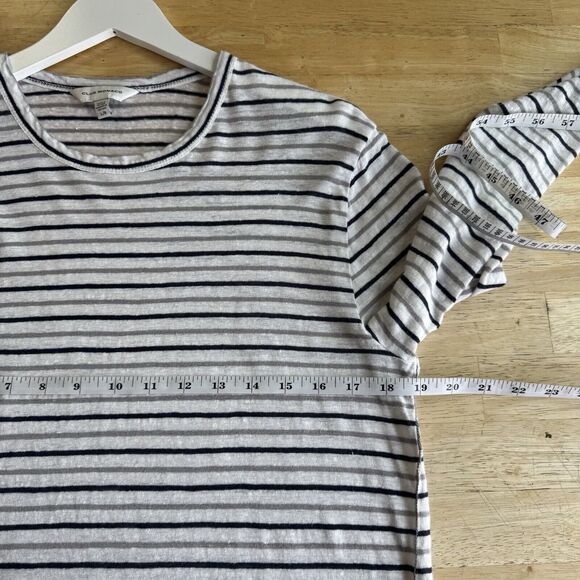 Club Monaco 100% Linen Striped Long Sleeve Tee Round Neck Stretch Thin Large EUC - Picture 9 of 13
